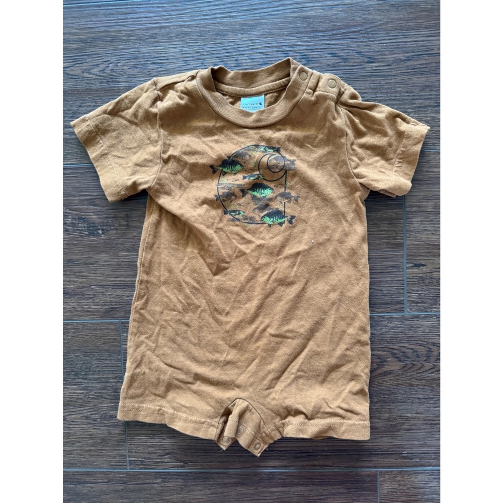Carhartt Baby Boys Brown Fish Graphic Logo Short Sleeve Romper 9M SD8961-B